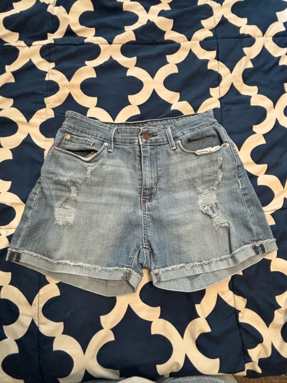 Signature Distressed Light Blue Denim Shorts